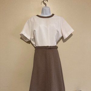1970s Vintage Ina Carol Houndstooth Fit & Flare Knee Length Dress Suit w/Jacket
